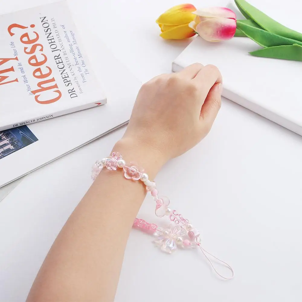 

Accessories Pendant Pink Acrylic Beaded Chain Short Rope Phone Charm Phone Straps Wrist Hand Lanyard Hand Strap