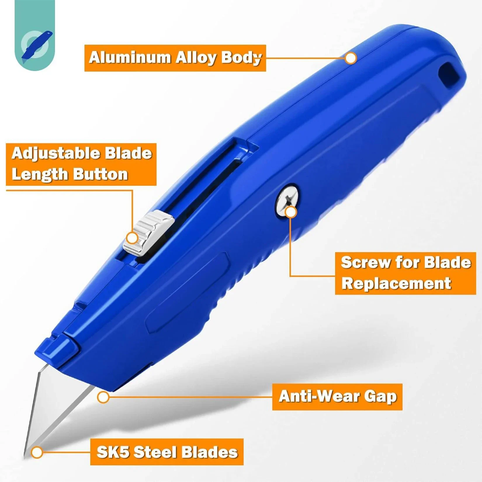 1-Pack Utility Knife Box Cutter with 3-Position Button, Box Cutter with 10 Blades, Retractable Utility Knife