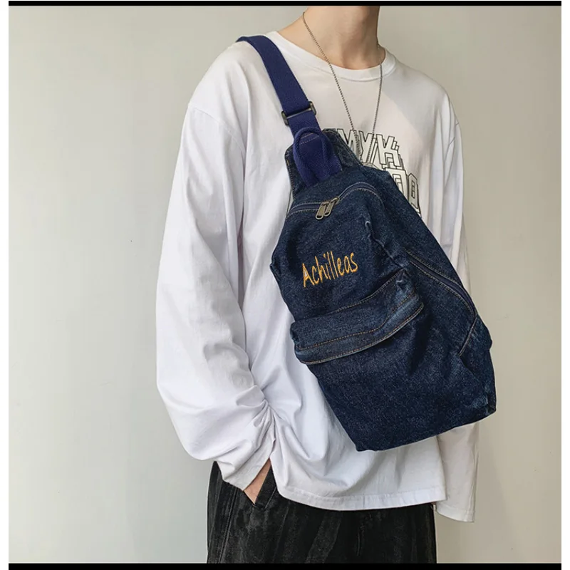 Sac à dos en denim avec nom personnalisé, sac à bandoulière personnalisé, sac à dos décontracté pour couple, mode personnalisée, nouveau