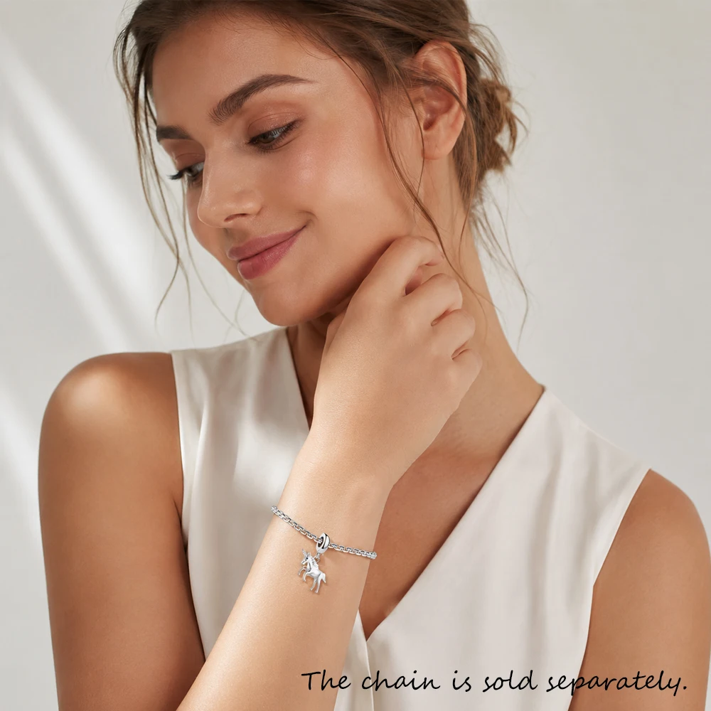 Hängender Anhänger Einhorn, neuer edler Schmuck, echtes 925er Sterlingsilber, Vintage-Geschenk für Damen und Herren – Detail 2