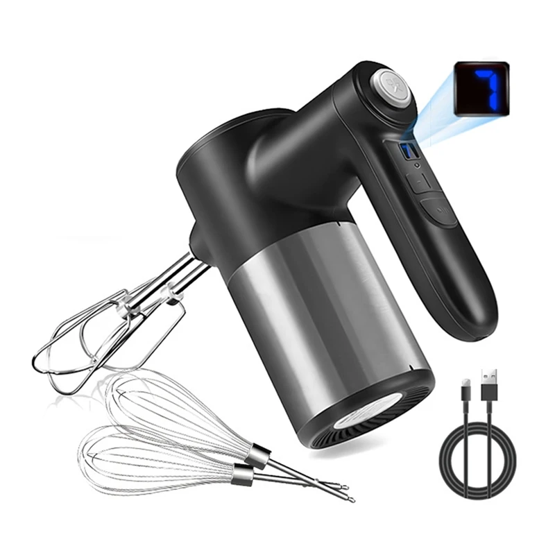 Cordless Hand Mixer,Digital Display 7 Speed Rechargeable Electric With 4 Stainless Steel Attachments,For Baking,Eggs