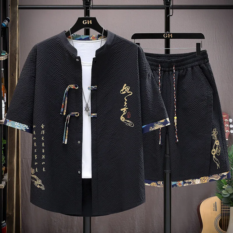 Camisas + pantalones cortos Conjuntos casuales para hombres 2025 nuevo estilo moda de verano Ropa deportiva Moda masculina pantalones cortos y camisas hombres tamaño completo M-4XL ﻿