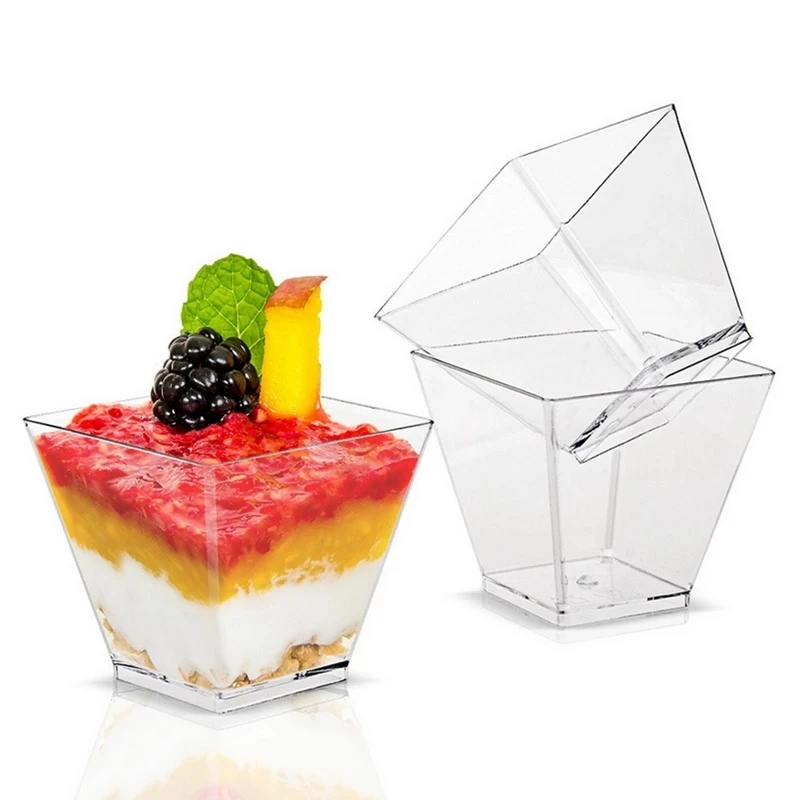 Dessert Cup Disposable Plastic Transparent Food Container for Chocolate Jelly Mousse Mini Dessert Cups Party Wedding Tableware