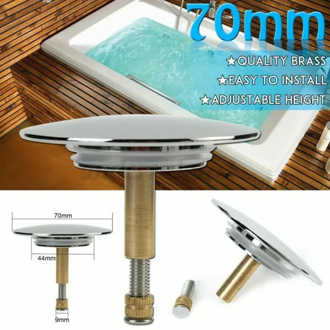70mm Drain Stopper Bath Basin Waste Stopper Bath Plug Replacement Adjustable Bathroom Tub Drain Drainer Strainer