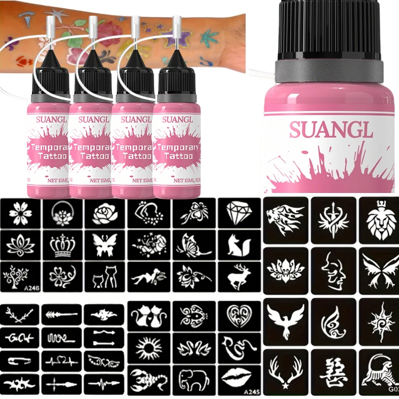 

Temporary Tattoo Ink with Stencil Kit, Body Paint Pen for Adults, Fake Tattoo Supplies for Party Halloween Festival Outdoor