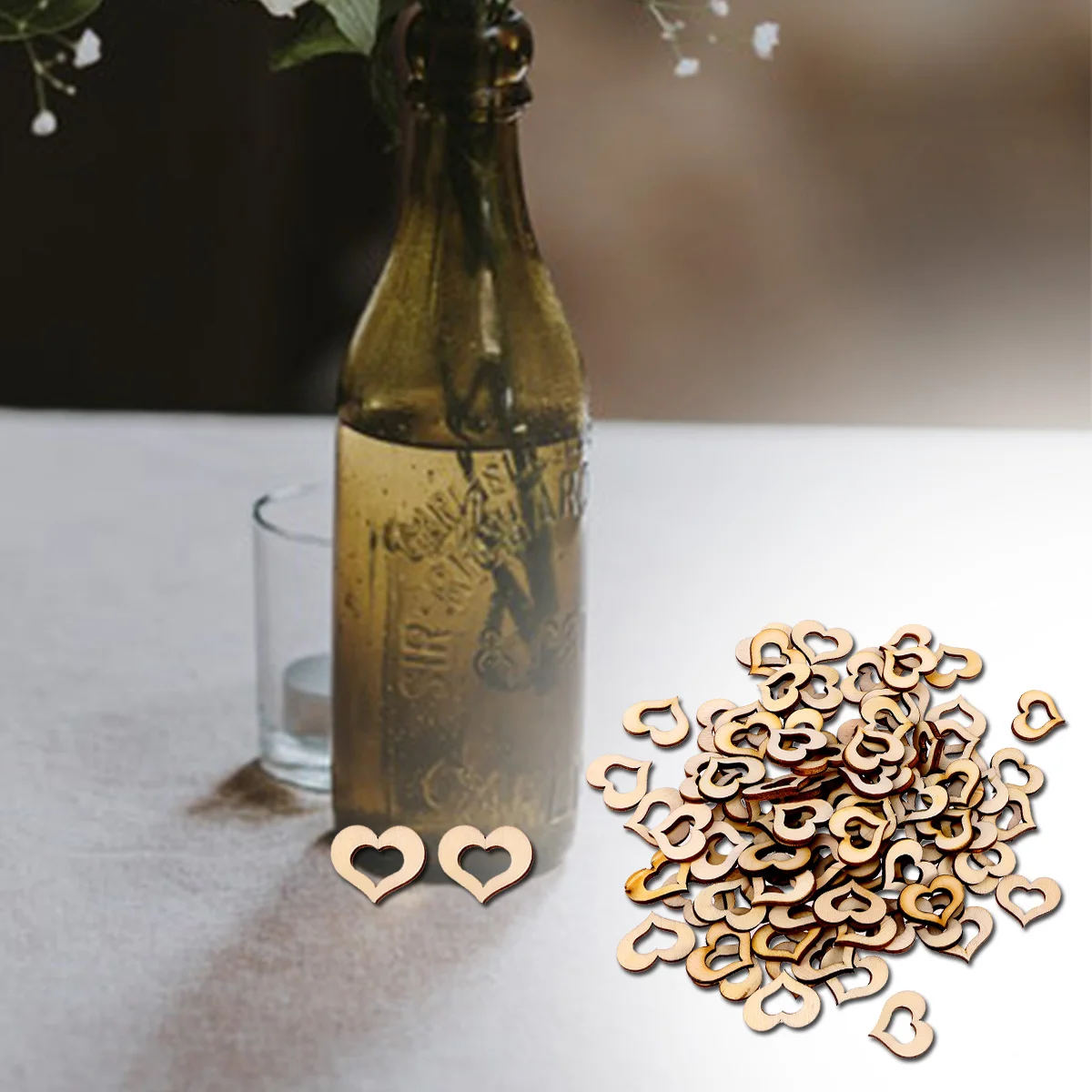 

100 Pcs Bride Wooden Love Accessories Wedding Hollow Buttons Chips Uncolored Heart Crafts Decorations