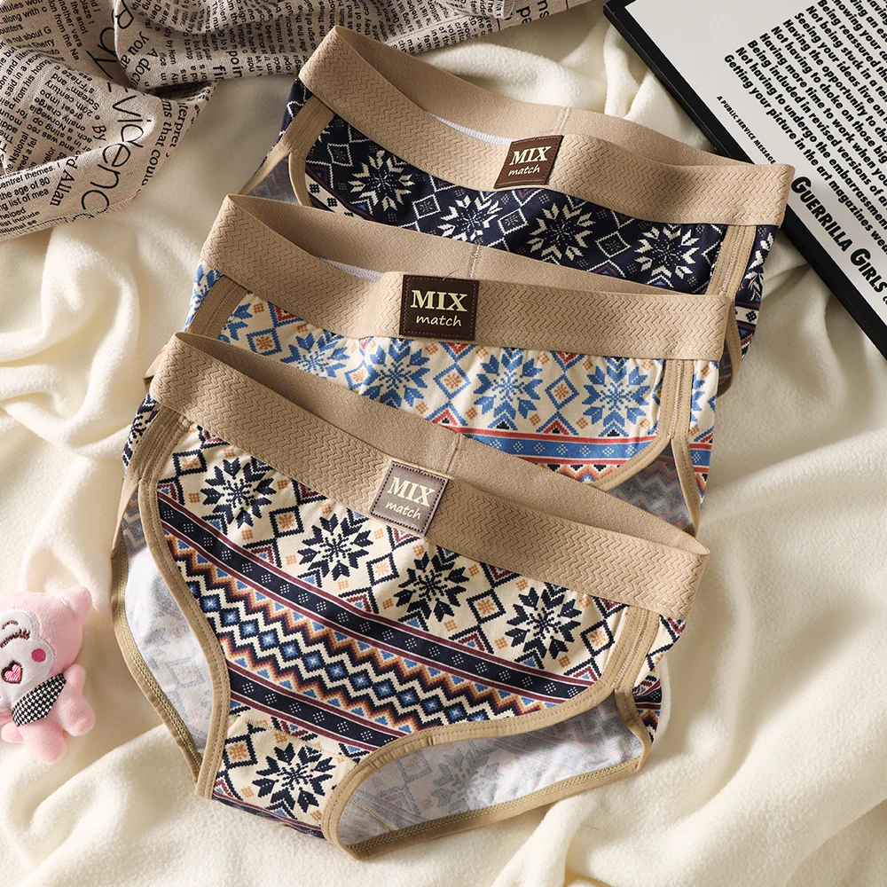

3PCS/Pack 100% Cotton Vintage Print Women's Brief Sexy Hygroscopic Breathable Lingerie Female Comfortable Soft Crotch Underwear