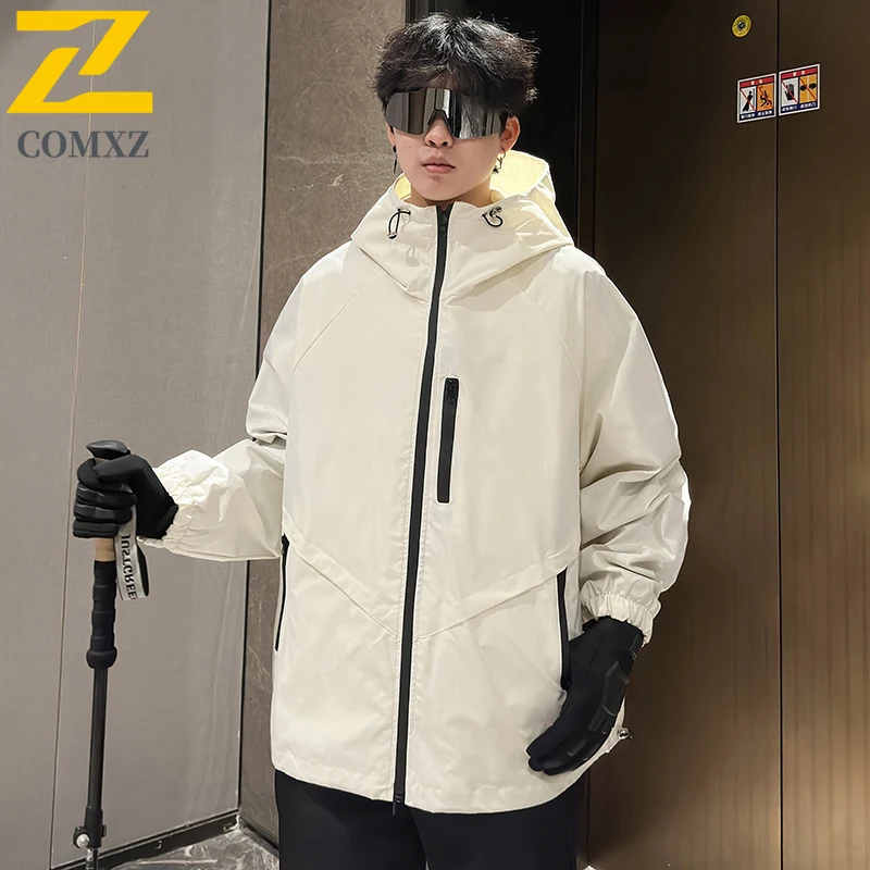 New 2-Face Jacket Men's Japanese Harajuku Loose Waterproof Windproof Hooded Coat Outdoor Travel Camping Anti-Scratch Windbreaker