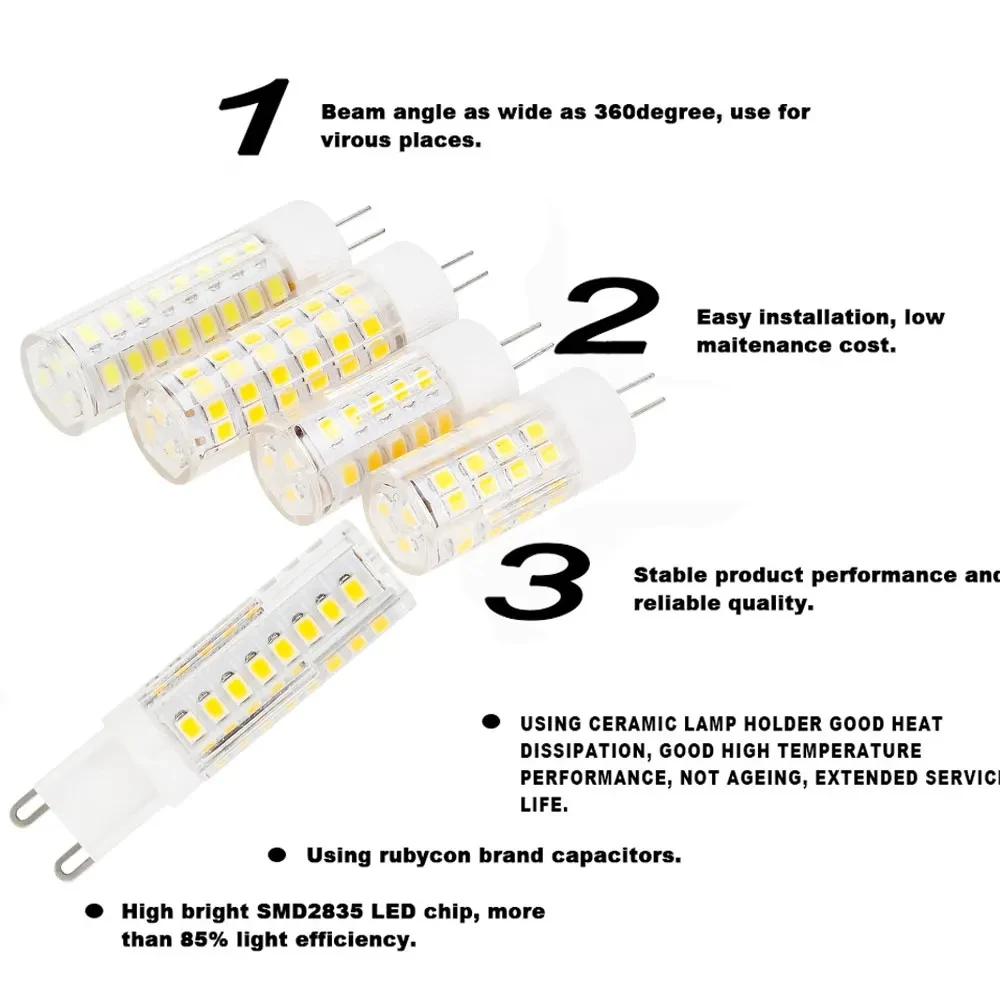 Lampu LED Mini G9, cahaya LED Super terang 7W 9W 12W 15W 18W 2835SMD 10/20 V putih keramik untuk kamar 220 ° 360 buah