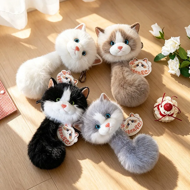 32CM Cute Cat Plush Toy Pendant Fluffy Sound Making Kitten Keychain Home Decor Amusing Bags&Wallet Decor