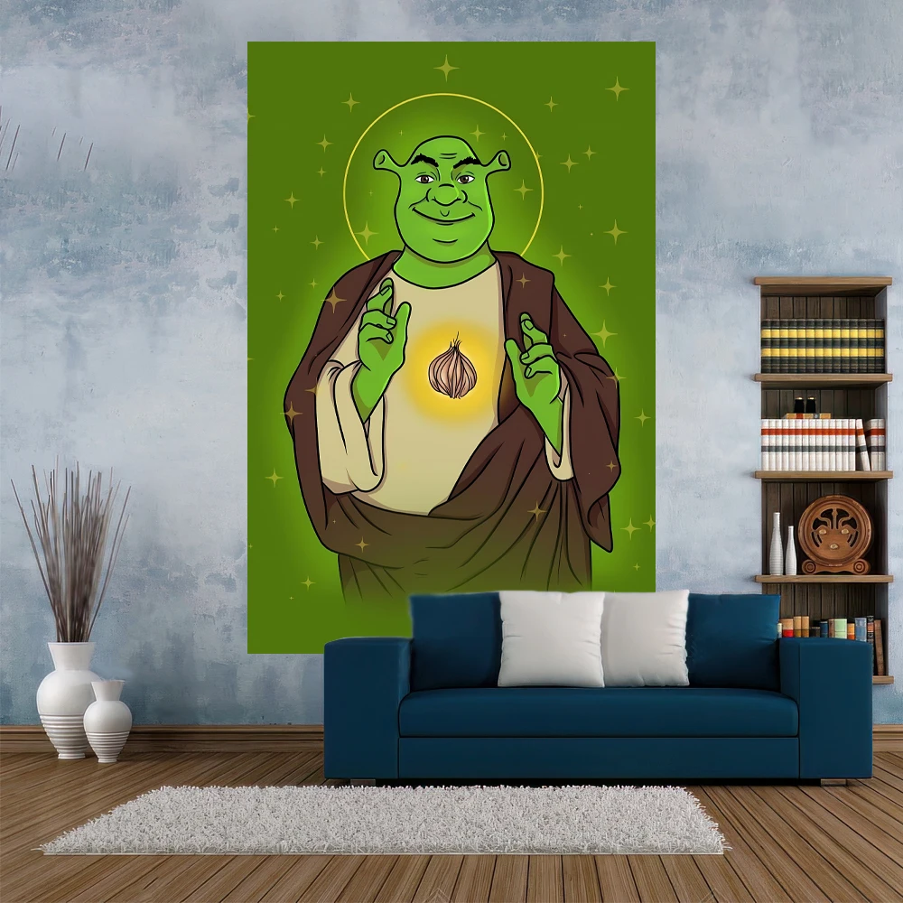 Greem Monster Funny Meme Large Fabric Tapestry Cartoon Printed Flag Dorm Wall Hanging Covering Decor Backdrop Cloth 4 Holes
