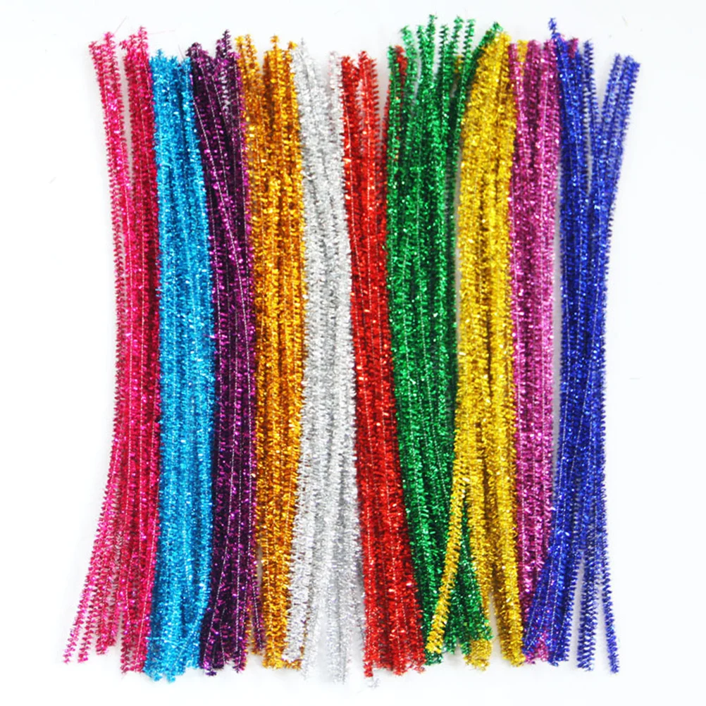 200 unidades de Hastes de Chenille Douradas com Glitter para Artesanato DIY, Material para Decoração de Festa de Aniversário Infantil, Hastes Torcidas, Lembrancinhas de Festa