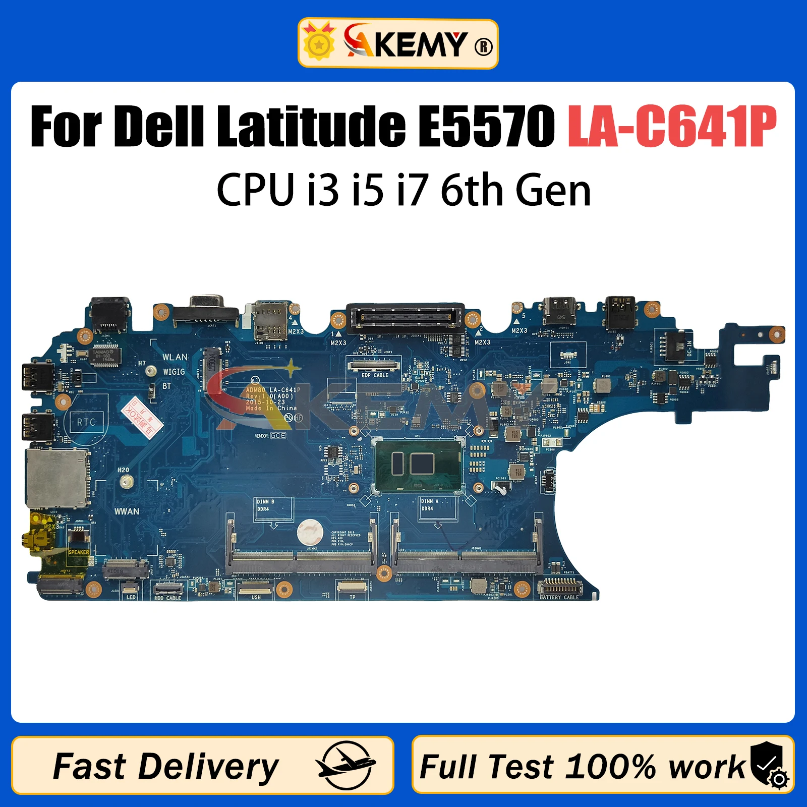 

AKEMY LA-C641P Laptop Motherboard For DELL Latitude E5570 3510 0MJJCK 03MCRF 0JGMFT Notebook Mainboard With i3 i5 i7 6th Gen CPU