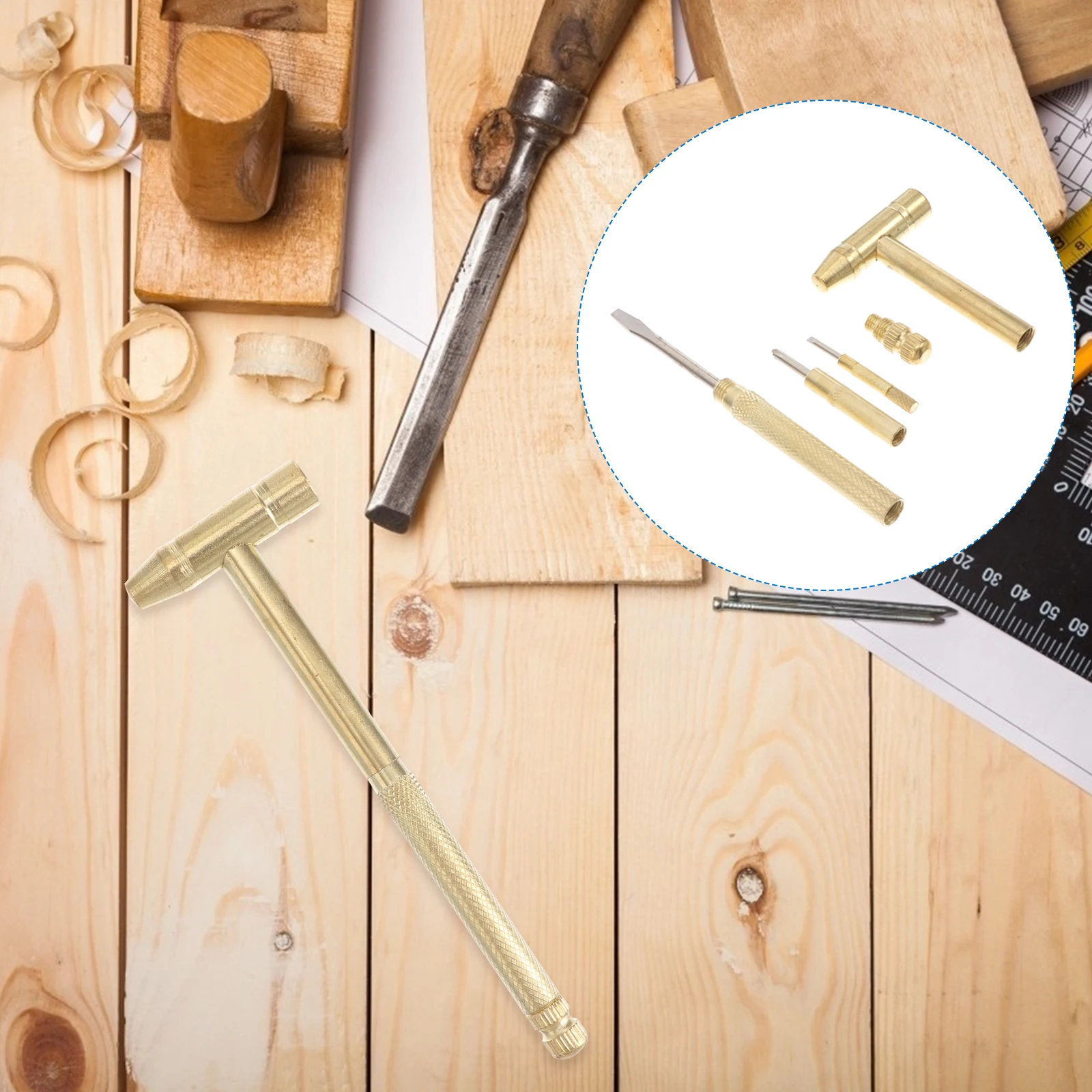 

6 in 1 Multi-Functional Mini Ball Hammer Screwdriver Set Golden Portable 4 Screwdrivers Inside Easy Carry Double Headed Hammer