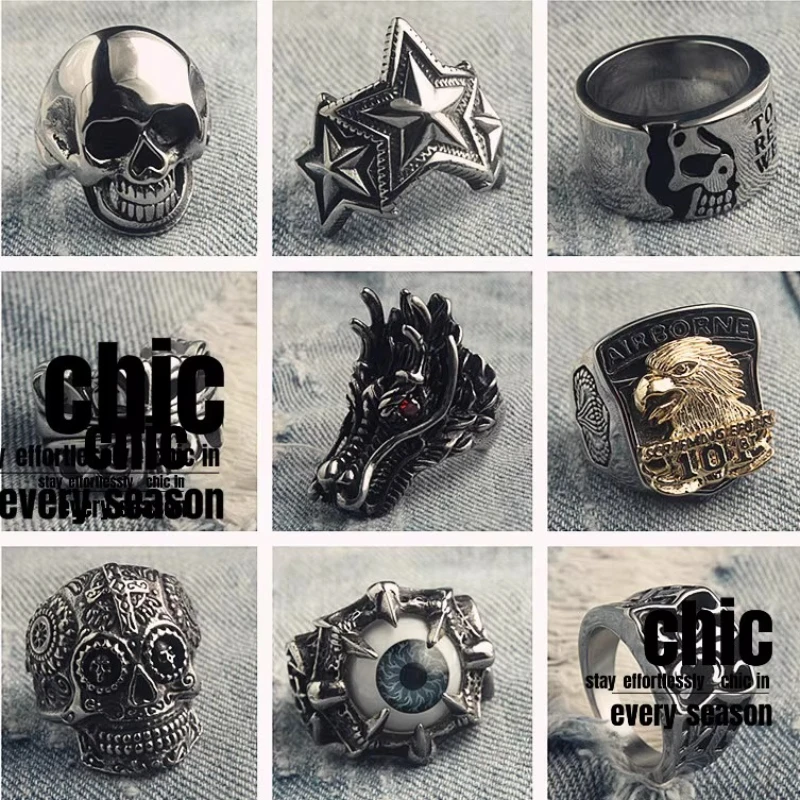 

Retro Skull Star Ring for Men Silver Vintage Punk Gothic Art Fashion Hip Hop Rings Unisex Accessories Designer Jewelry