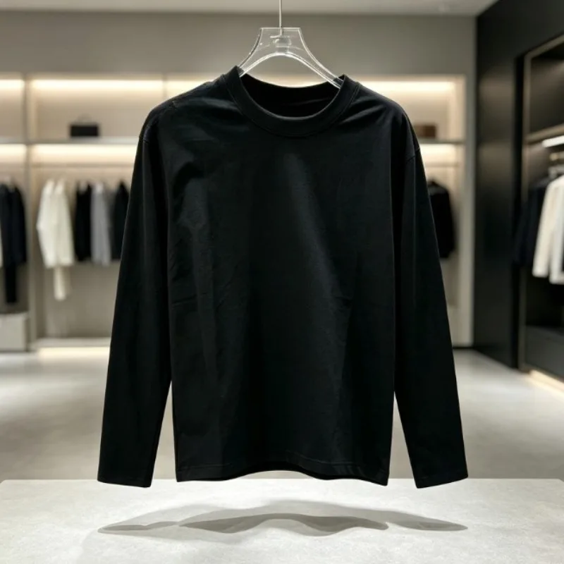 Autumn lightweight long-sleeve casual top for couples, versatile base layer shirt for home outdoor wear with soft knit.
