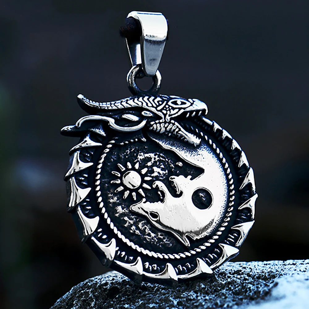 

New Vintage Viking Animal Wolf Tai Chi Dragon Pendant Necklace For Man Stainless Steel Fashion Animal Necklaces Creative Jewelry