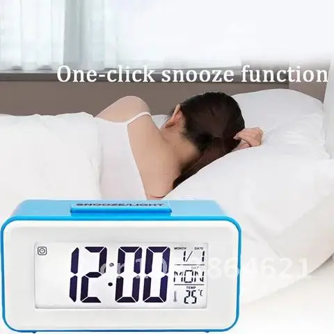 

Desk Home Digital Clock Sound Control Backlight 12/24 H Snooze 8 Alarm Ringtones for Bedrooms Bedside Kids Home Decoration