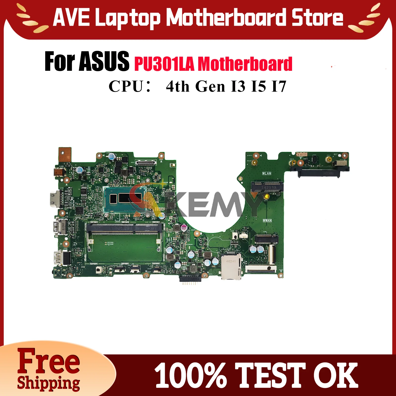 

PU301LA Материнская плата для ноутбука ASUS VivoBook PU301L PU301LA Материнская плата для ноутбука с процессором I3 I5 I7 100% тестирование ОК быстрая доставка stk