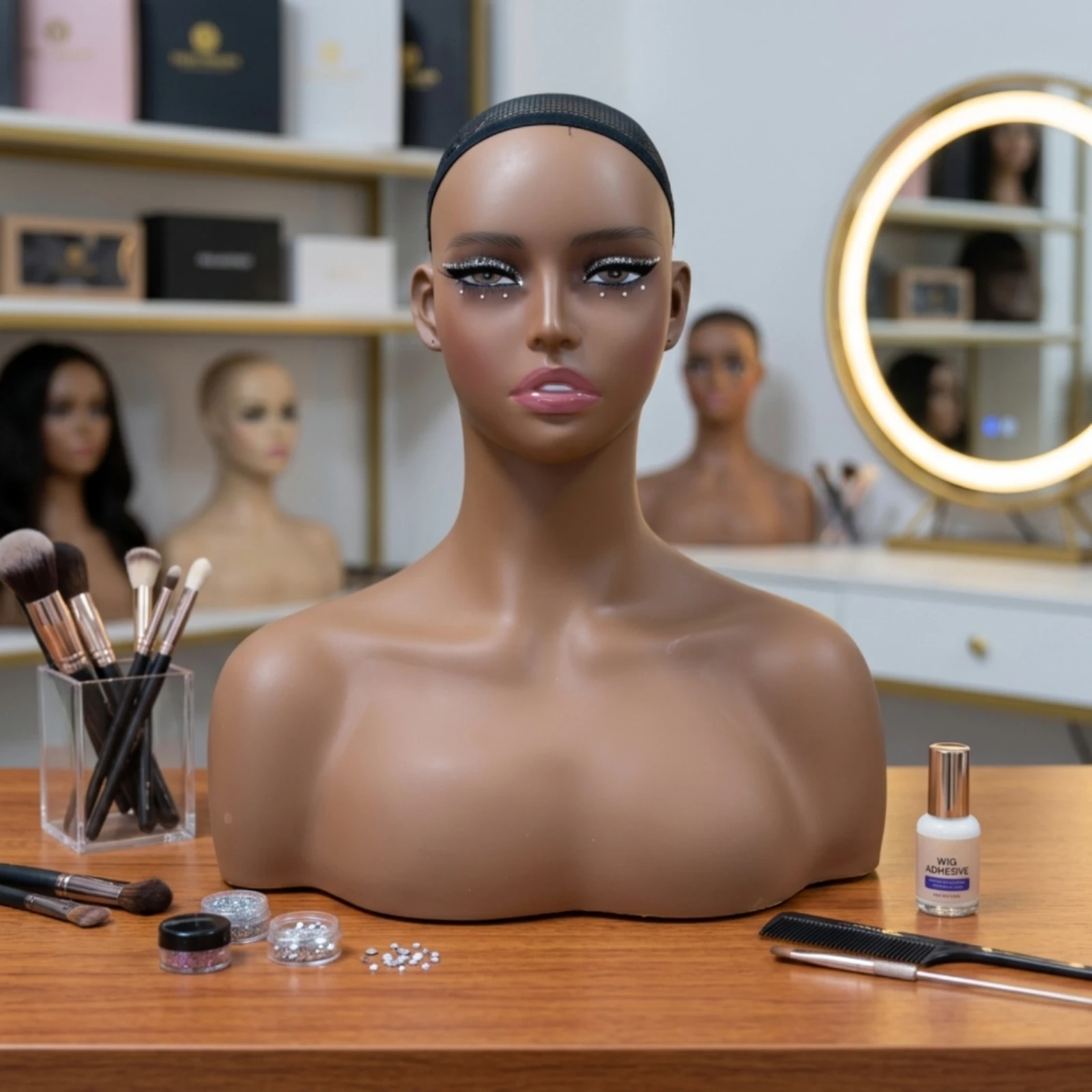 tete-de-mannequin-avec-epaules-teint-fonce-buste-de-mannequin-feminin-tete-de-perruque-realiste-surface-lisse