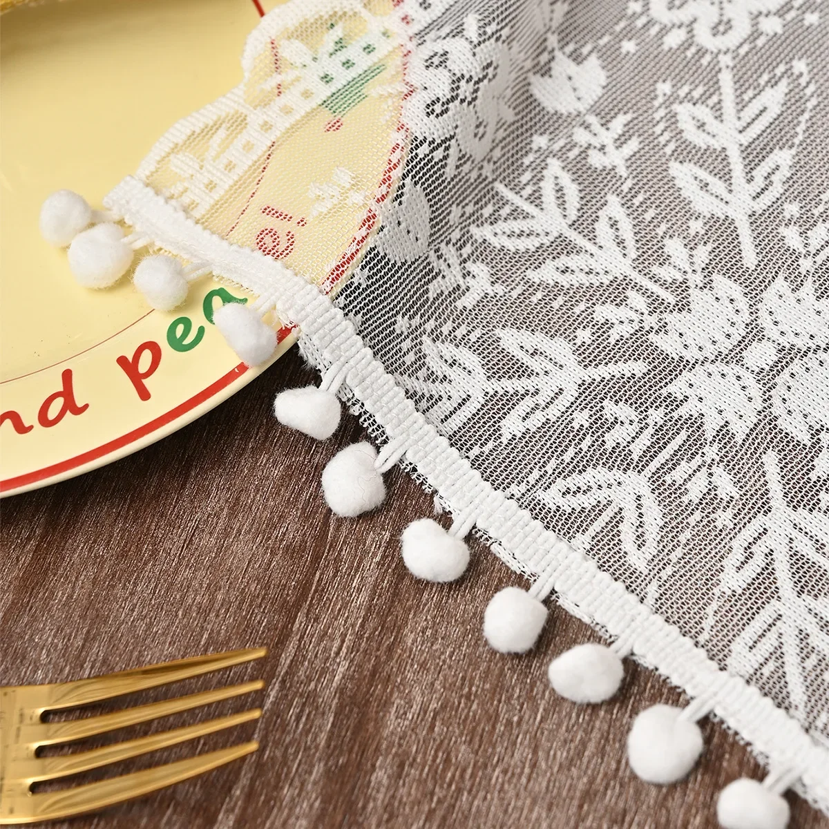 البوهيمي الكروشيه مكرميه الجدول عداء مع شرابات البيج الدانتيل مفرش المائدة خمر لمزرعة حفل زفاف زينة عيد الميلاد #6