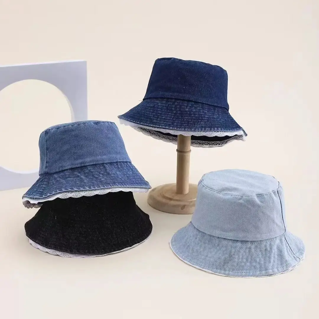 Women's Washed Denim Bucket Hat Foldable Vintage White Brim Casual Fashion Bob Cap Spring Summer Hats for Women