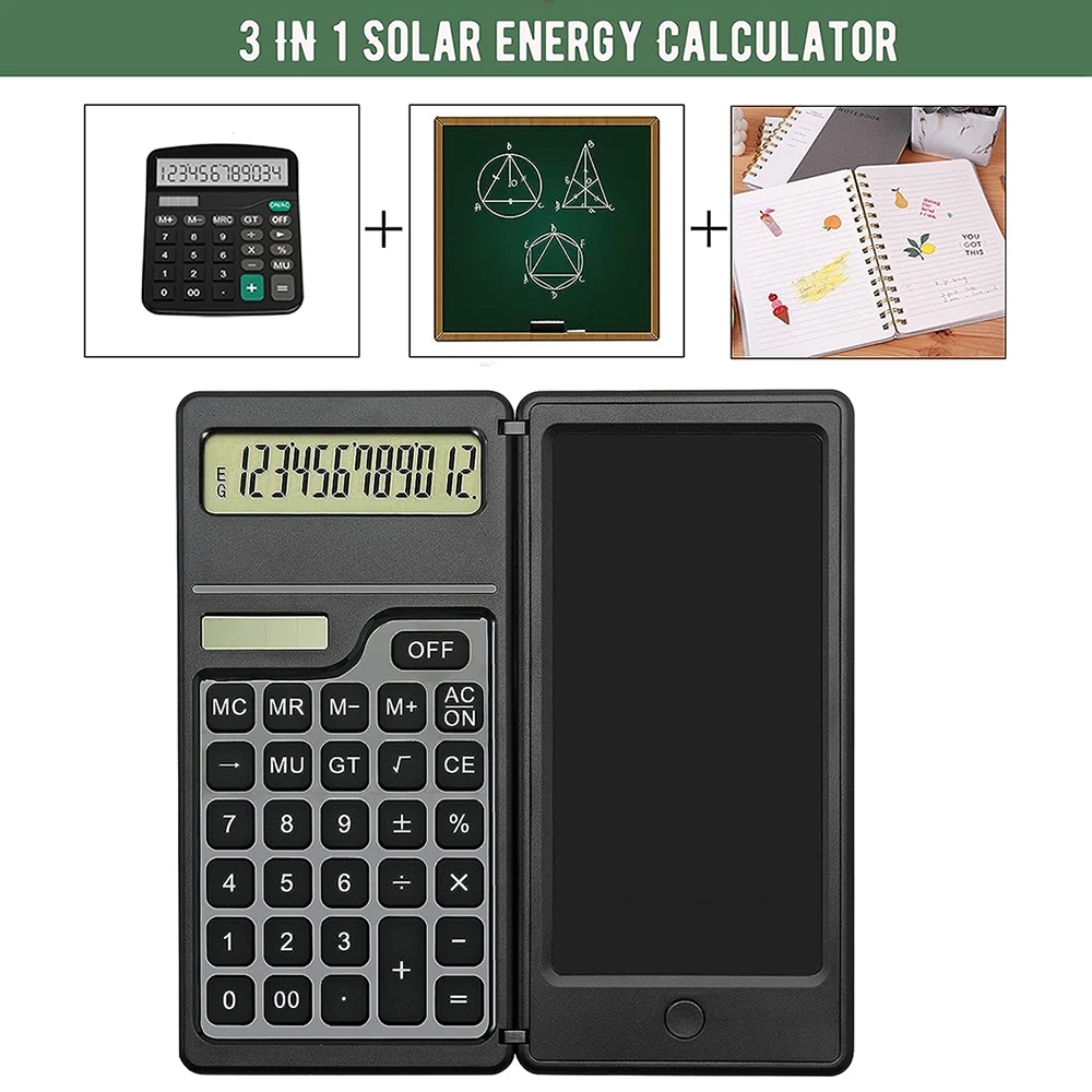 Solar Energy Calculator Notepad Large Screen Writing Tablet Portable Folding Scientific Calculator Mute School Office Business