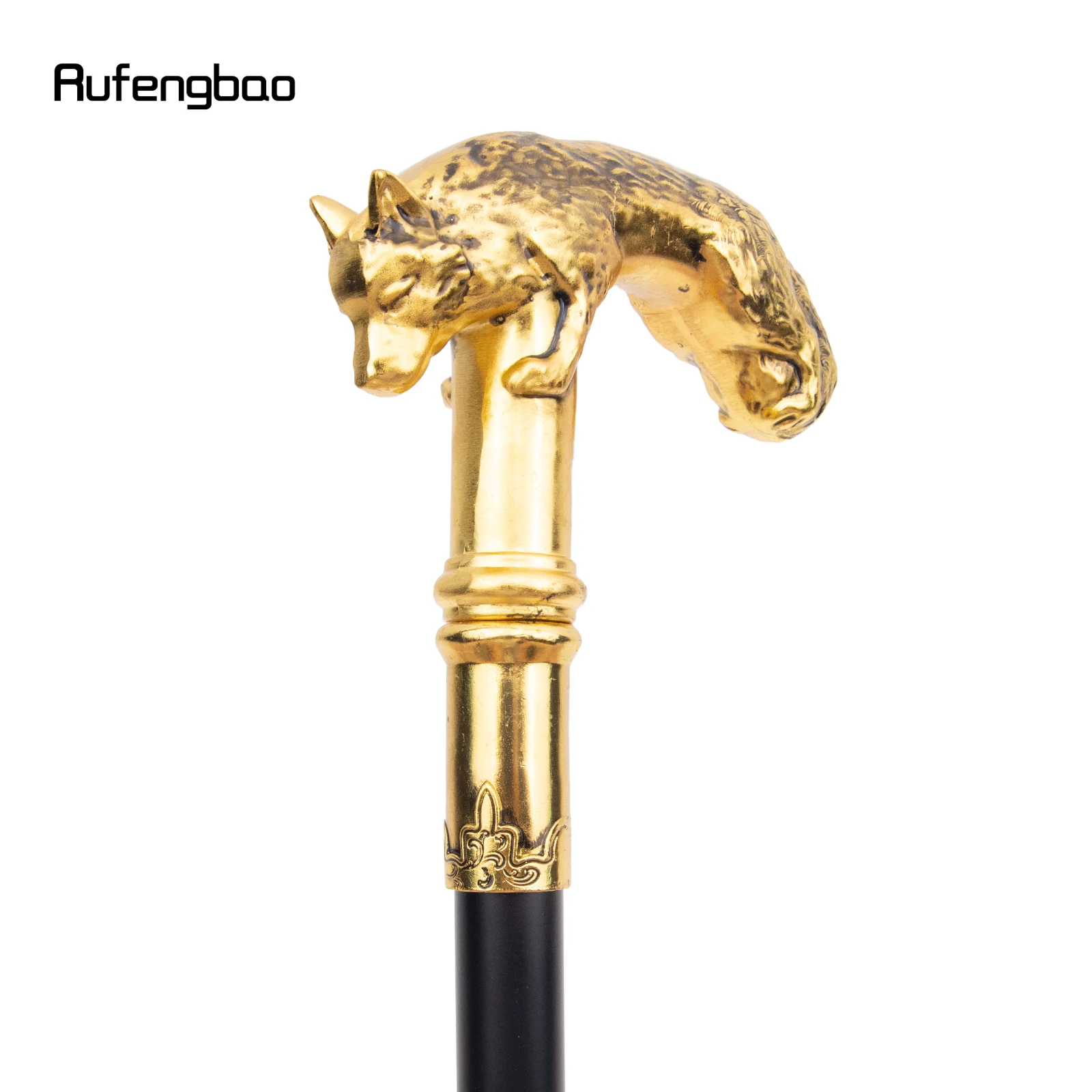 Golden Wolf Walking Cane Fashion Decorative Walking Stick Gentleman Elegant Cosplay Cane Knob Crosier 90cm