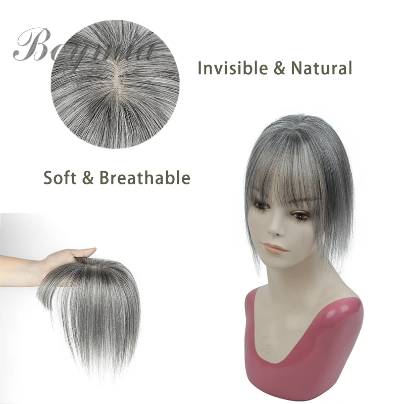 ヘアピース 2クリップ付き 透明レース 人毛ヘアピース 女性用 ナチュラルな髪の毛 薄毛用 ワンピースヘアピース 5x9cm