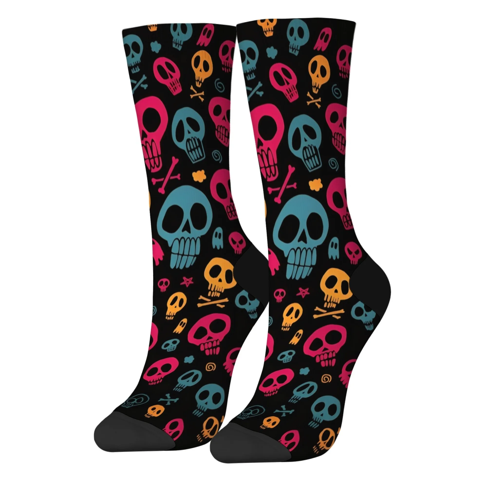 Colorful Skull Pattern Crew Socks Streetwear Unisex Anti - Slip Breathable Soft Comfortable Perfect for Party Crazy Gift