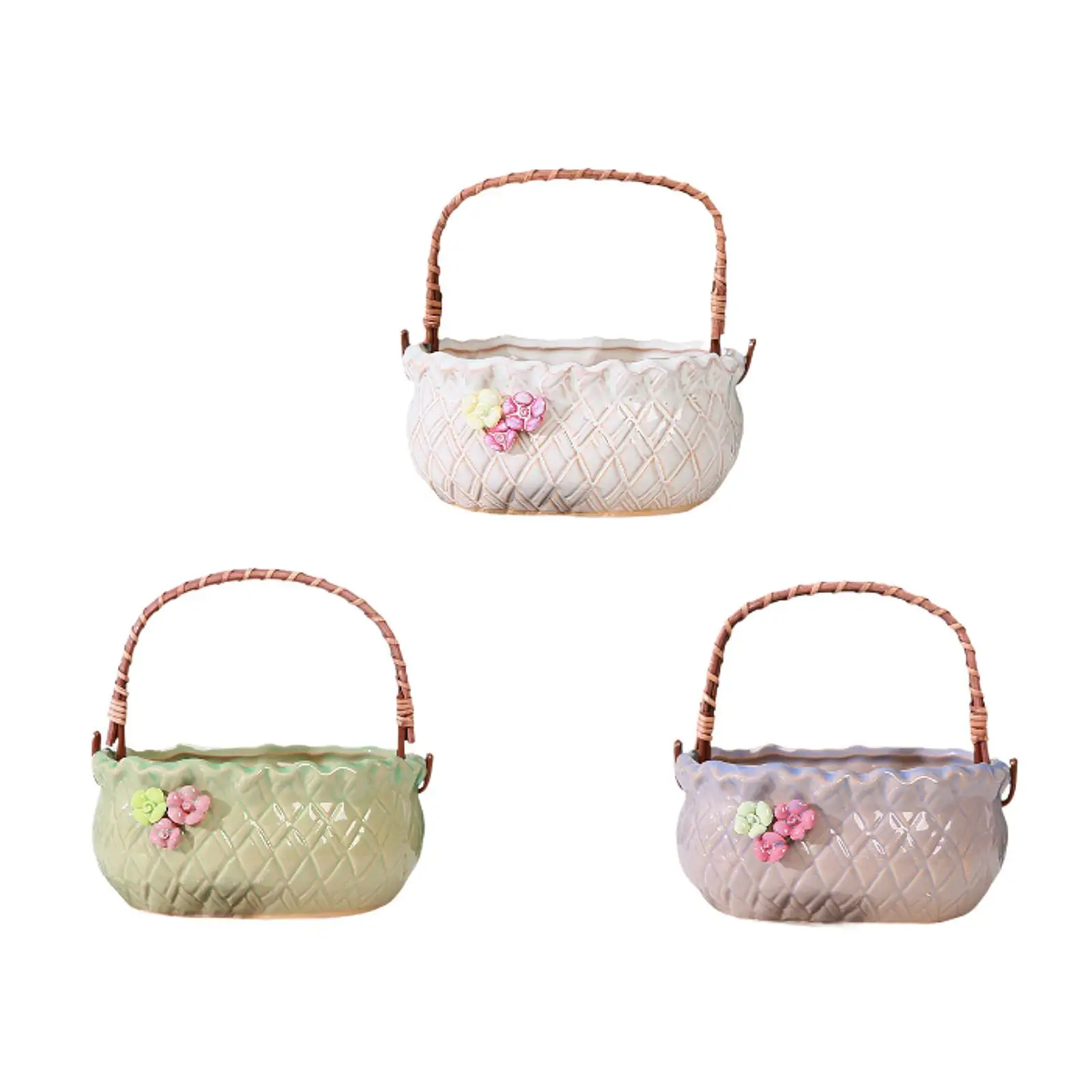 

Handheld Basket Planter Container Ceramic Flower Pot for Home Decor Desktop