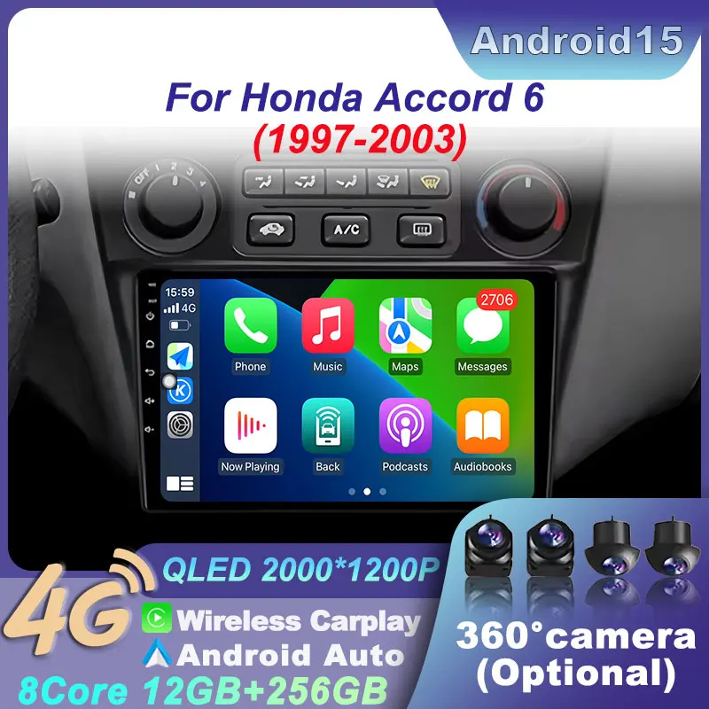 

For Honda Accord 6 1997-2003 Android 15 Car Radio Navigation WIFI Wireless Carplay GPS Multimedia Universal Screen Stereo player