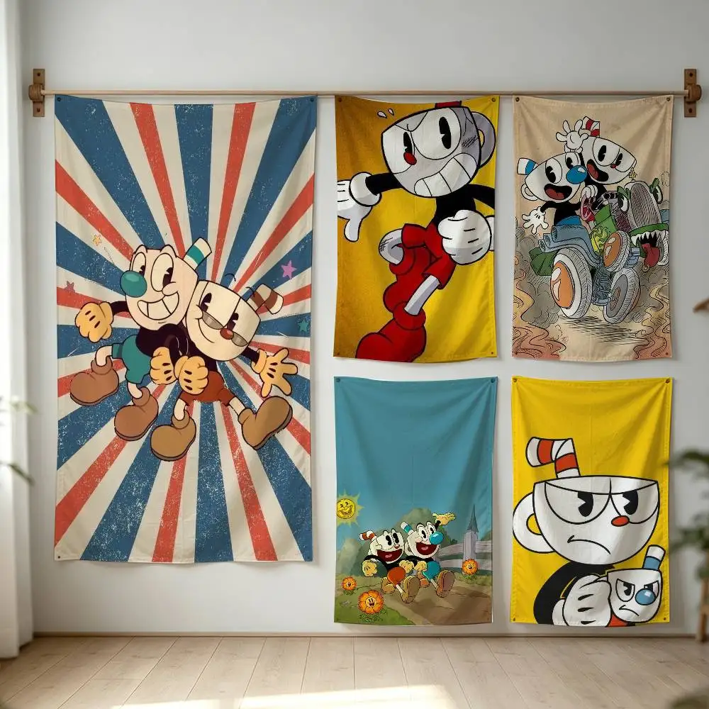 Game Cuphead Flag Digital Printing Banner for Garage Wall Out Door Decoration