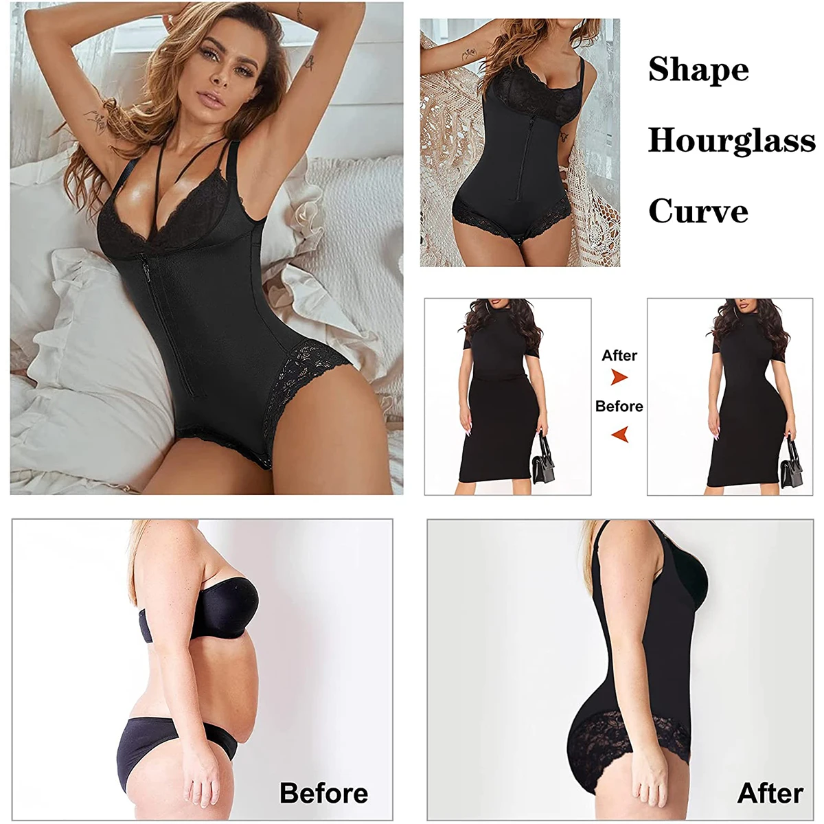 Latex Waist Trainer Corset Reductive Girdle Belly Slimming Sheath Body Shapewear Women Butt Lifter Bodysuit Shaper Zipper Fajas