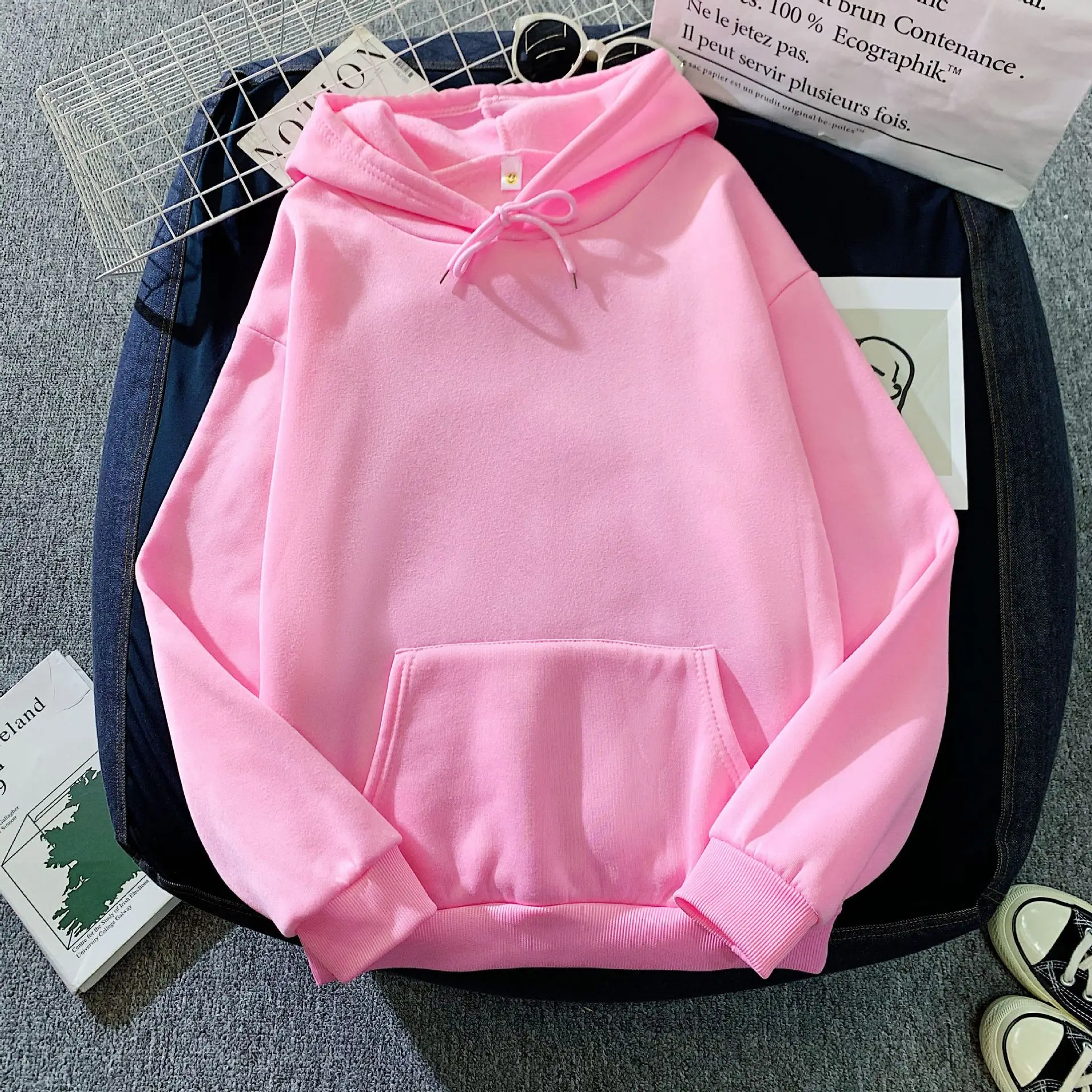 Spring Fashion Streetwear Hoodie Plain Sweatshirt Solid Color Long Sleeve Tracksuit Hoodie Sweatshirts  Women Pullover Warm Tops