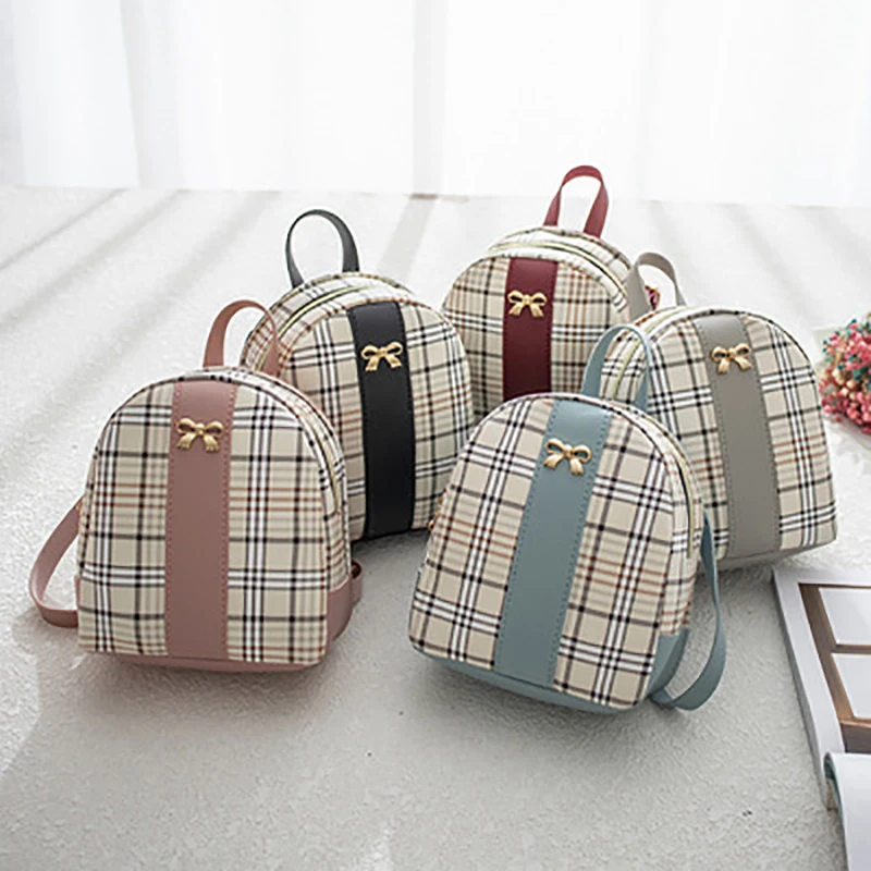 Girl Shoulder Backpack Plaid Contrast Color Lovely Mini Fresh Backpack College Wind Slung Bag Plecak Damski Backpack Women