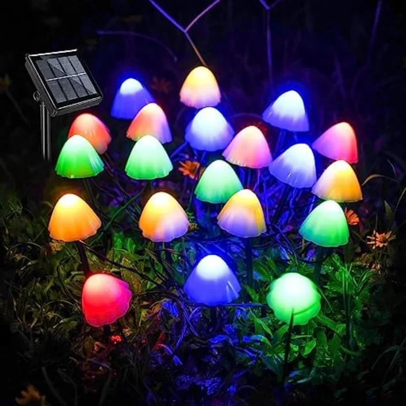 Cogumelo luzes solares ao ar livre inserção à terra cogumelo led pequenas luzes coloridas ajustável à prova dwaterproof água gramado cogumelo luzes de fadas