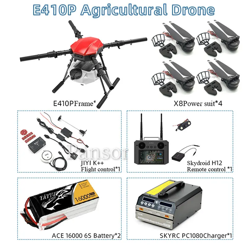 EFT E410P agricultural drone parts, 10L, 10kg, foldable quadcopter with X8 power system and four-wheel drive for crop protection