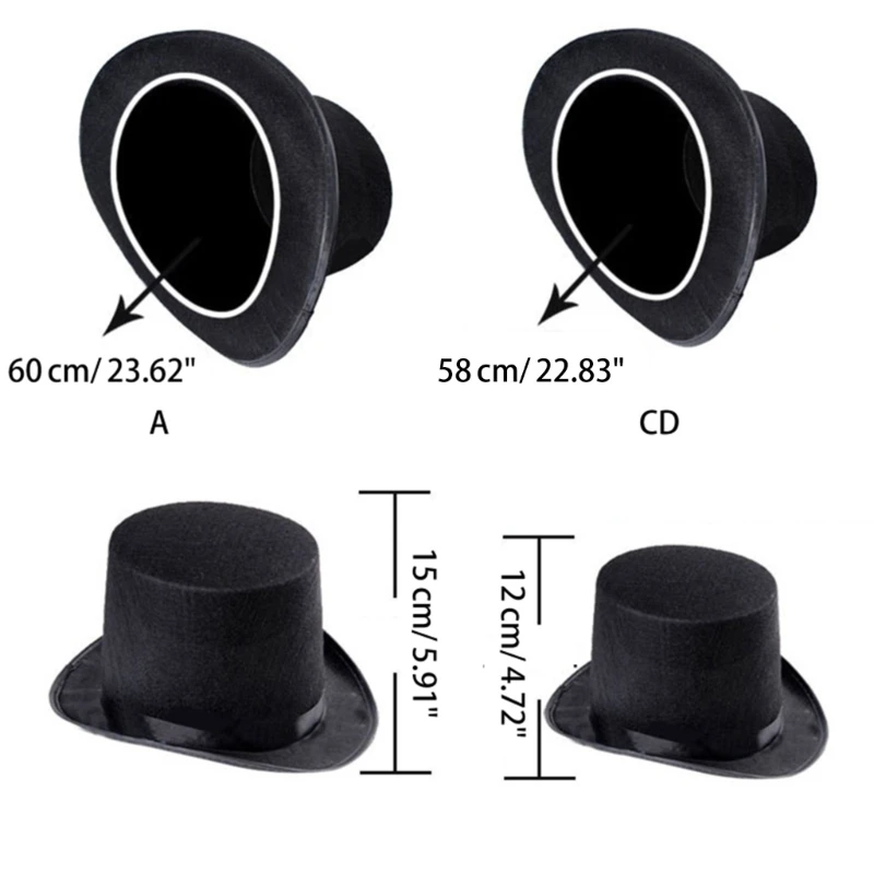 Fashion Black Top Hat Magician Caps for Magician Costume Performance Theatrical Plays Musicals Flat Dome Hats Adult Dropshipping