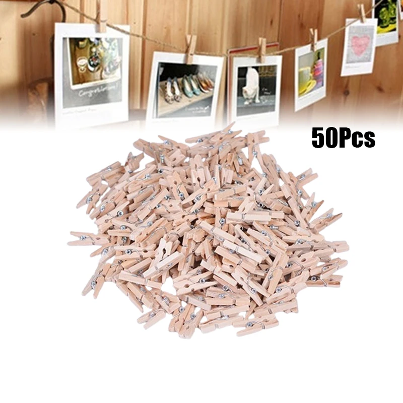 50x25MM Mini Natural Wooden Clothe Photo Paper Peg Clothespin Craft Clips Arts