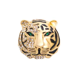 Vintage Rhinestone Tiger Brooches For Women Men Alloy Big Tiger Head Party Casual Brooch Clothing Backpack Pin Jewelry Gifts