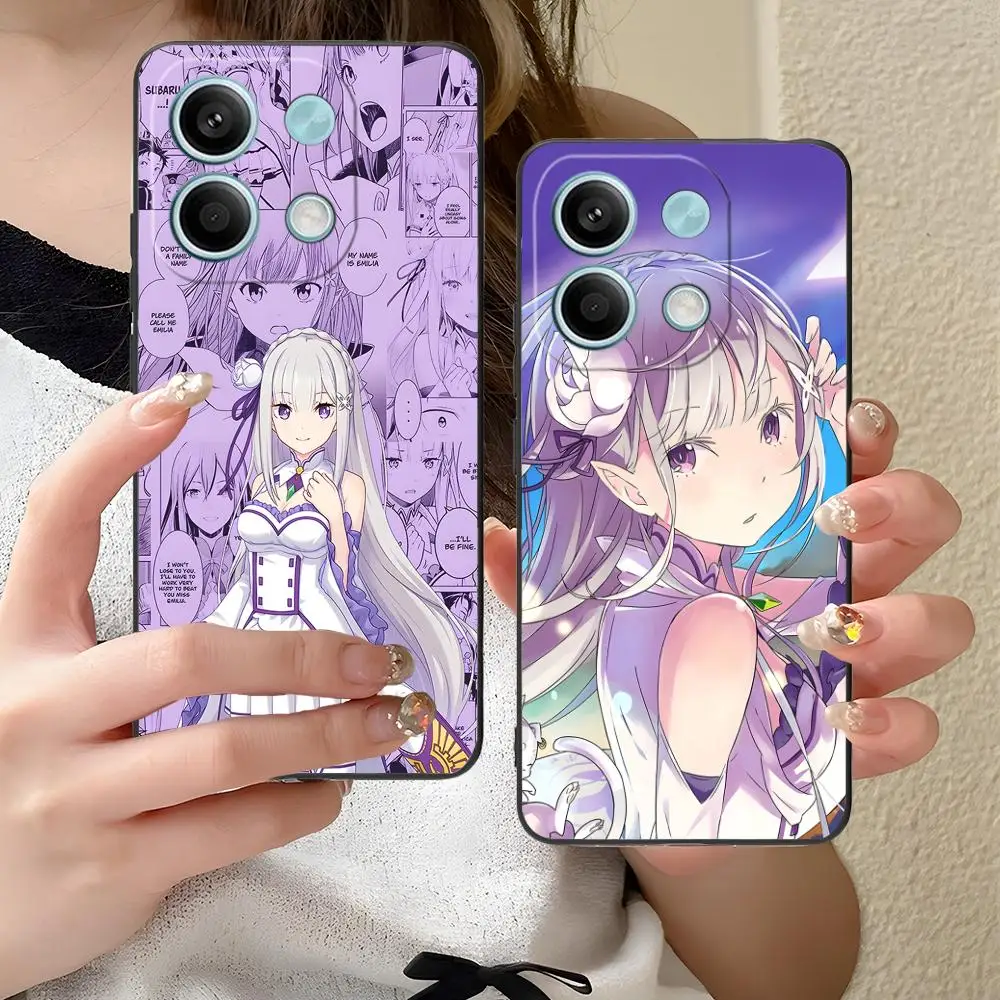 ReZero Emilia Waifu Mobile Phone Case for Xiaomi Redmi Note 14 13 12 11 S Pro Plus 4G 5G Colour Printing Cover Cover Pretty