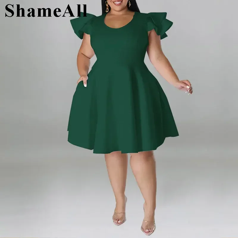 Plus Size Layered Ruffles Short Sleeve Short Party Dress 4XL Summer Women Big Swing Cocktail Gowns Party Club A-line Mini Dress