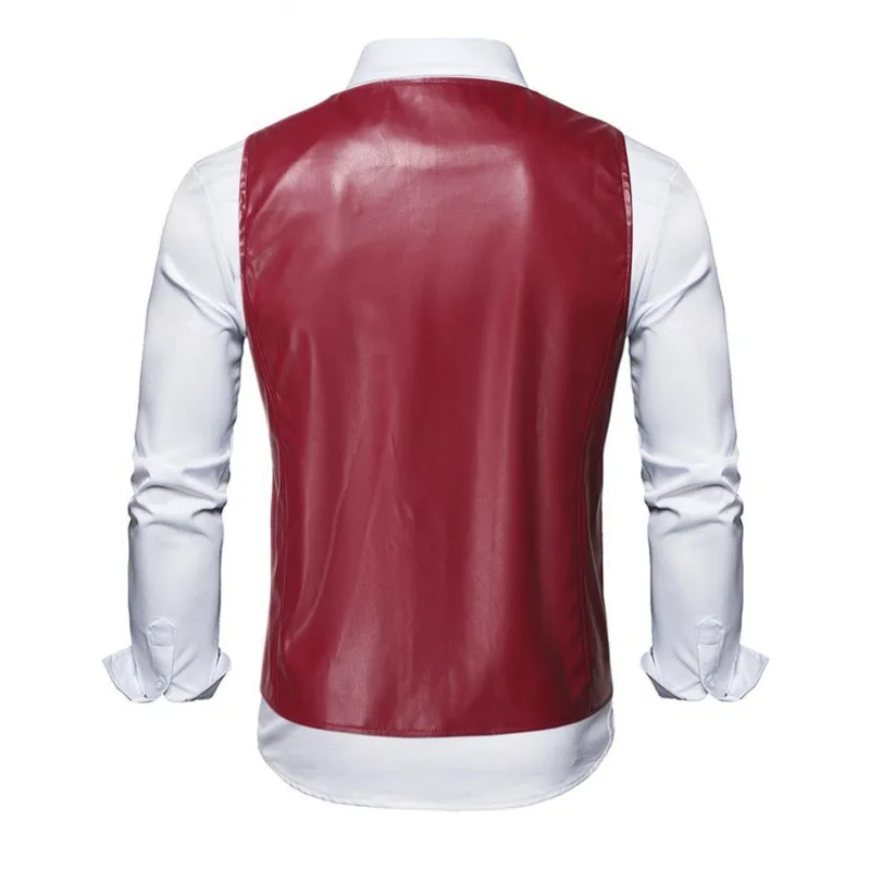 Preto vermelho laranja colete de couro falso masculino fino único breasted escritório colete sem mangas blazer colete plus size