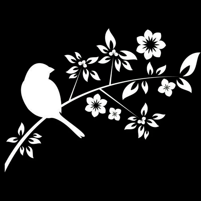 Bird Decals on Cute Branches, High Quality Car Window Decoration, Personalized Pvc Waterproof Decals, Black/white, 16cm*12cm