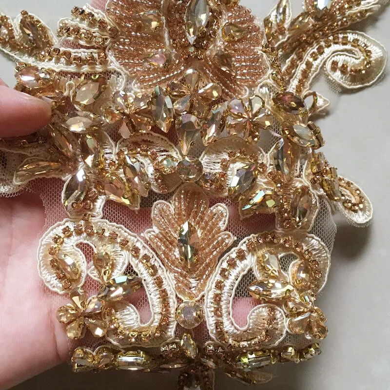 Champagnerfarbener Diamantperlenkragen mit Blumenmuster, handgefertigtes DIY-Kleid, Accessoires für Bühnenkleidung, RS4831, neu – Detail 4