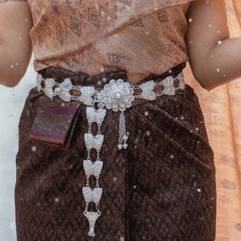 

Vintage Retro Tassel Thai Style Waistband Adjustable Metal Dai Ethnic Style Belt Handmade Long Golden Waist Chain Women