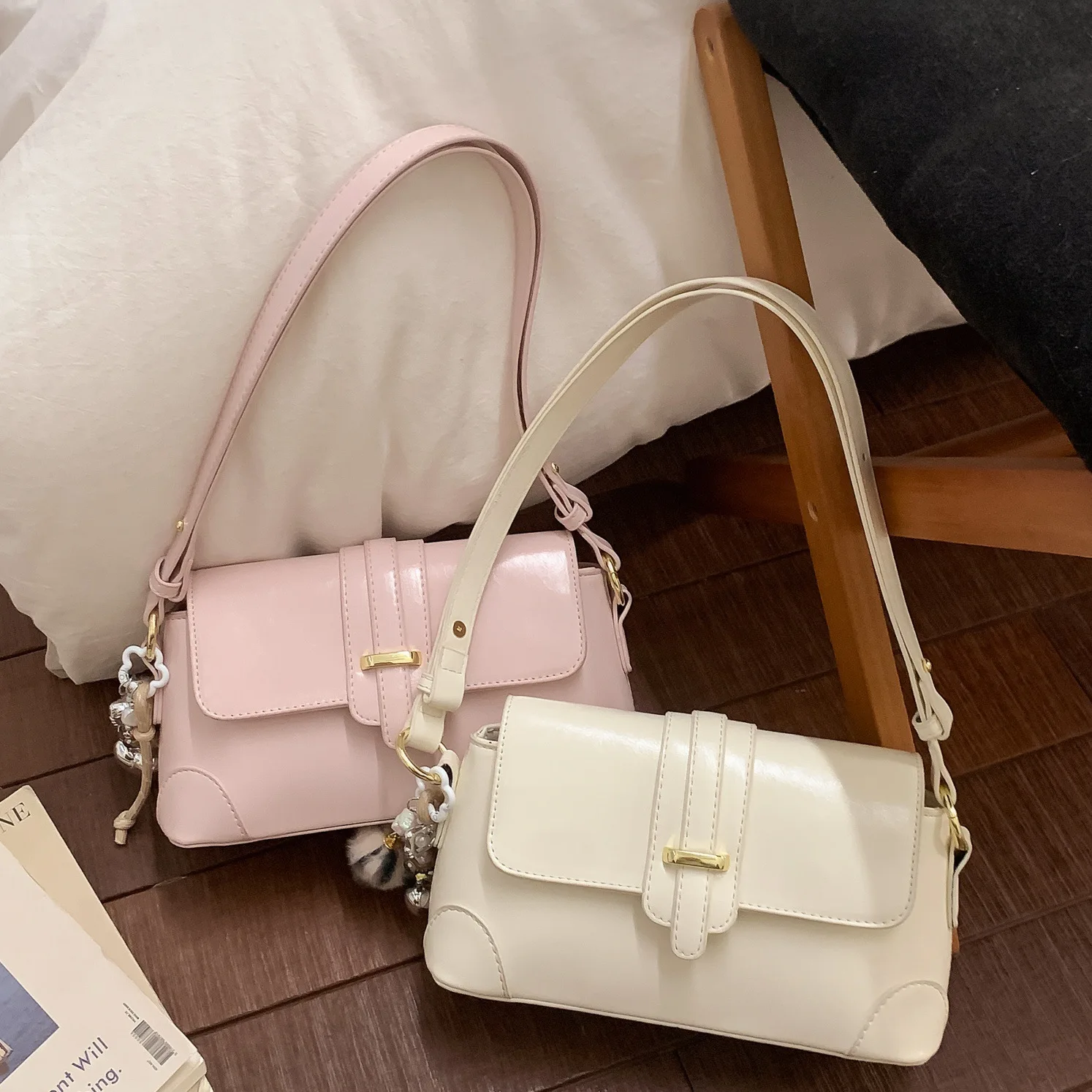 

Spring Summer Women's Crossbody Bag French Simple Fashion Rectangular Shoulder Bags Luxurious Design Synthetic Leather Handbags