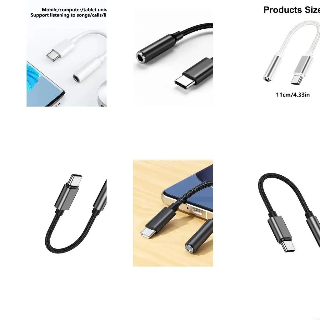 193A Type C to 3.5mm Adapter Cable, Soft Braided Sound Conversion 11CM