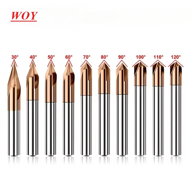 WOY CNC Machining Tools Tungsten Steel Chamfer Cutter 3-Flute HRC55 Carbide Milling Cutter 30/40/50/60/70/80/90/100/110/120